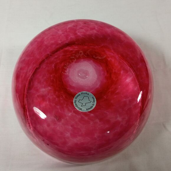 Signed Cranberry Wimberley Glass Works Vase. Dated 1999 Ruby Swirls, Handcrafted - Picture 2 of 14